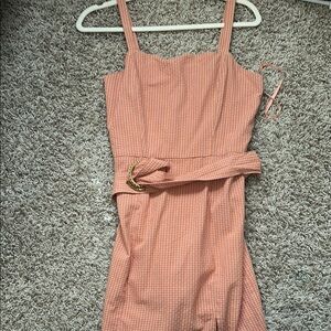 Elegant Peach Gingham Dress